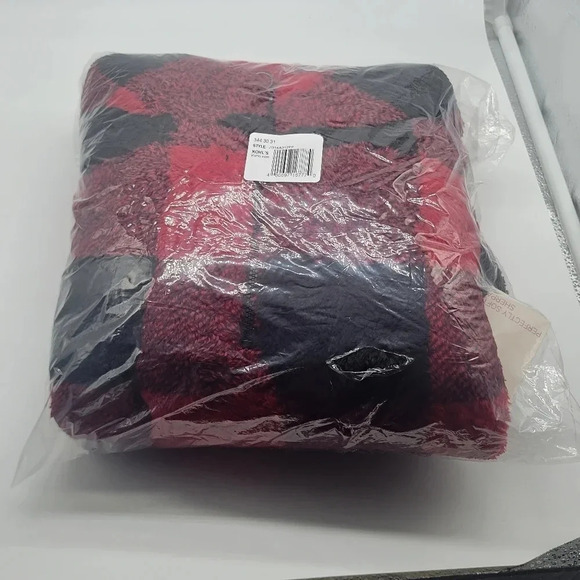 SO Sherpa Pullover Long Crop 1/4 Zip Red Black Buffalo Plaid Fleece Xtra Large - Picture 10 of 11